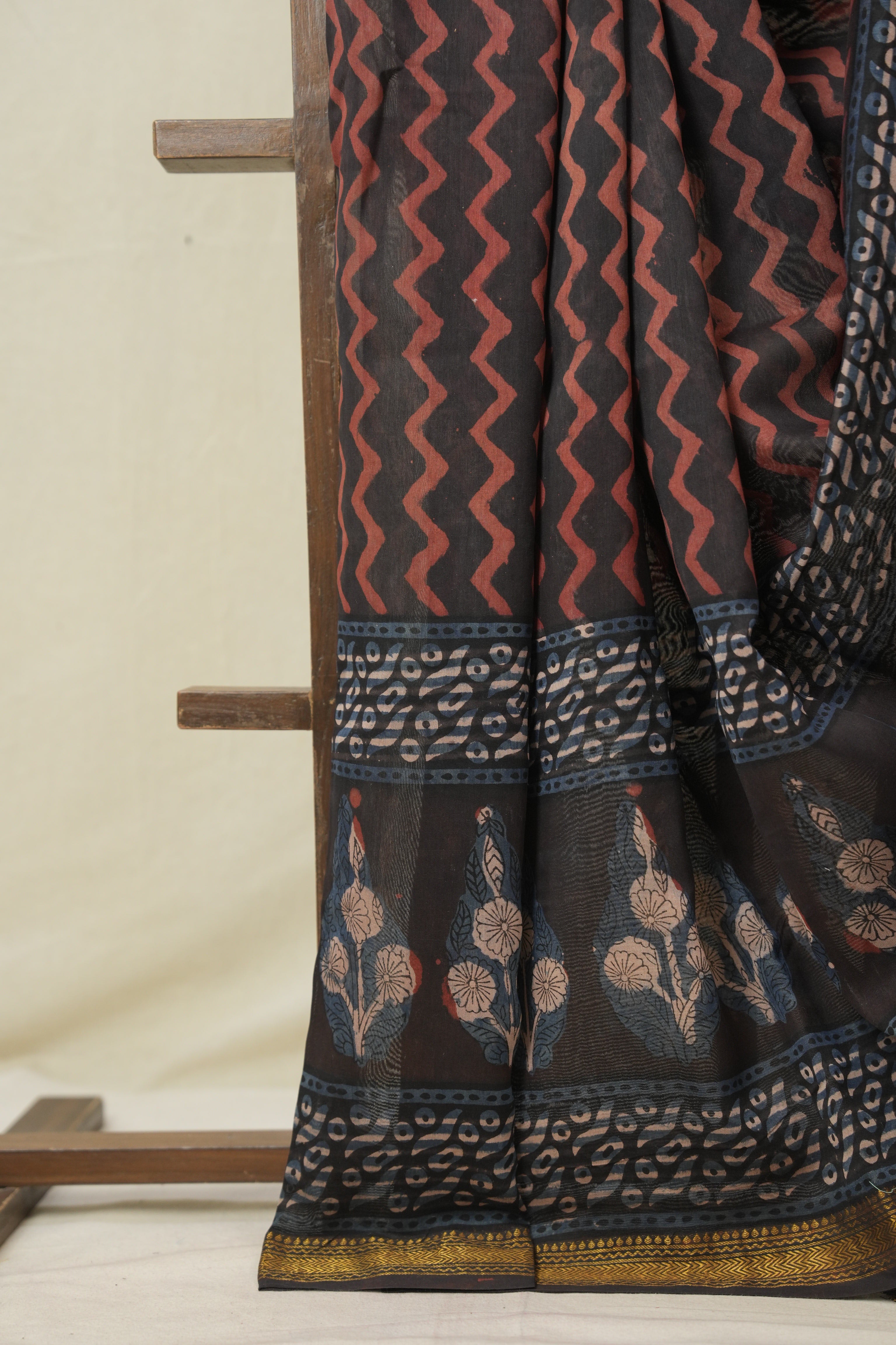 Black Brown HBP Cotton Silk Saree With Maheshwari Border - SRBBCSS1579