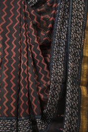 Black Brown HBP Cotton Silk Saree With Maheshwari Border - SRBBCSS1579