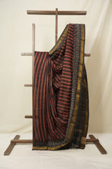 Maroon Brown HBP Cotton Silk Saree With Maheshwari Border - SRMBCSS1577