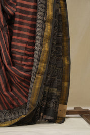 Maroon Brown HBP Cotton Silk Saree With Maheshwari Border - SRMBCSS1577