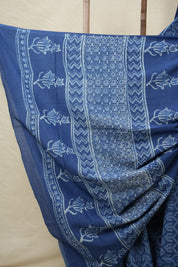 Indigo Blue HBP Cotton Saree - SRIBCS3114