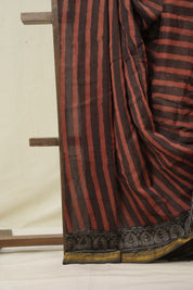 Maroon Brown HBP Cotton Silk Saree With Maheshwari Border - SRMBCSS1577
