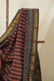 Maroon Brown HBP Cotton Silk Saree With Maheshwari Border - SRMBCSS1577