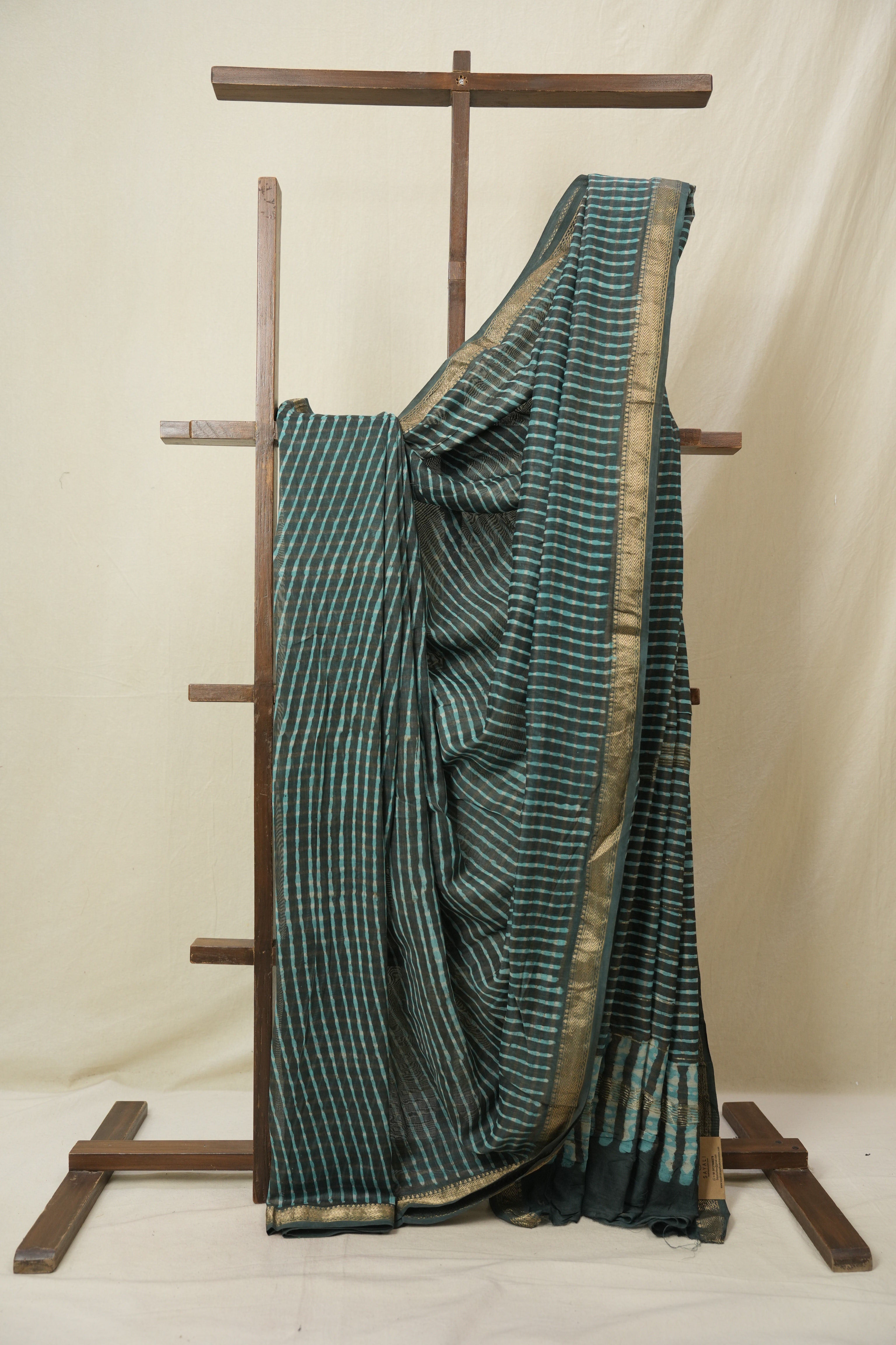 Aqua Teal HBP Cotton Silk Saree With Maheshwari Border - SRATCSS1606