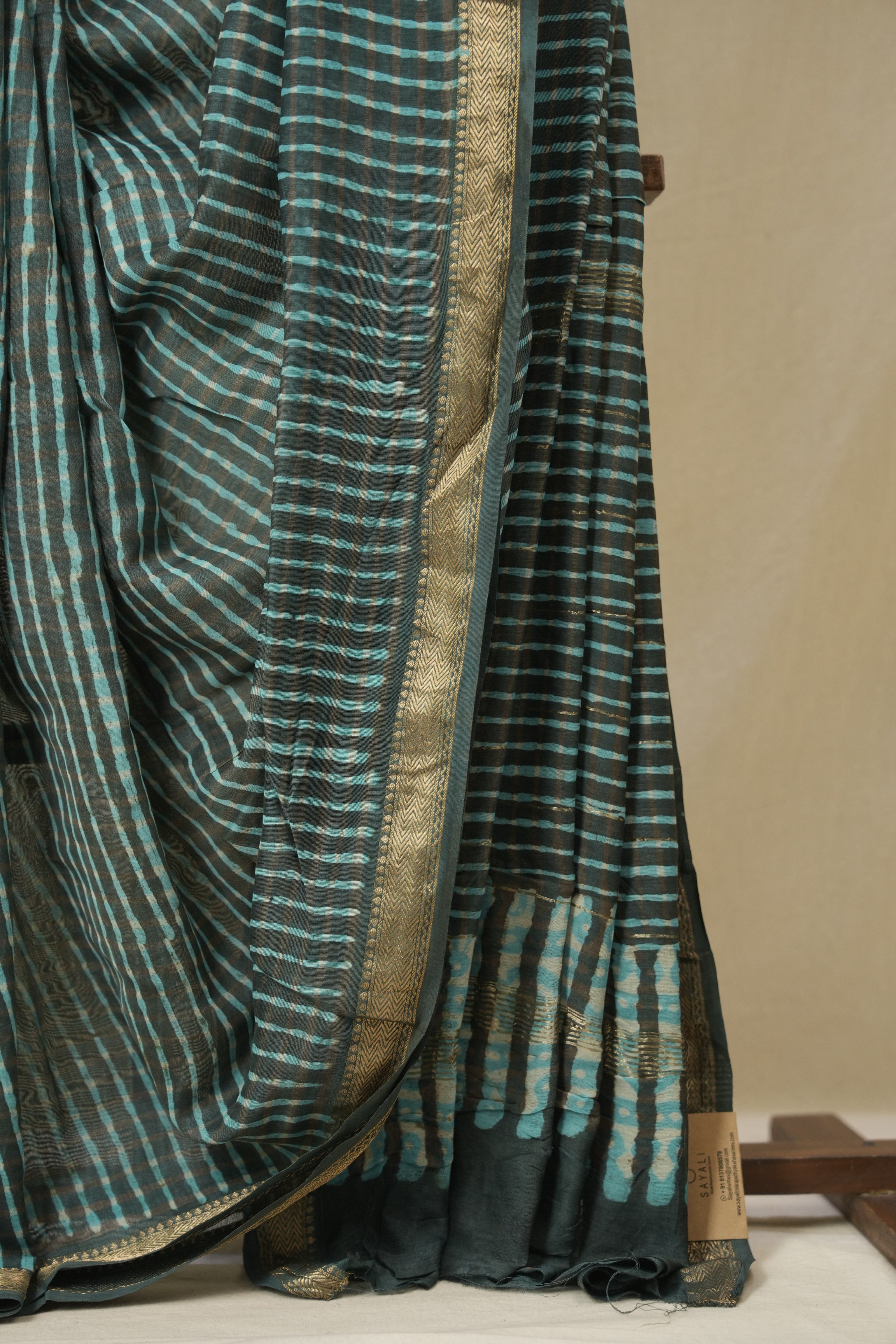 Aqua Teal HBP Cotton Silk Saree With Maheshwari Border - SRATCSS1606
