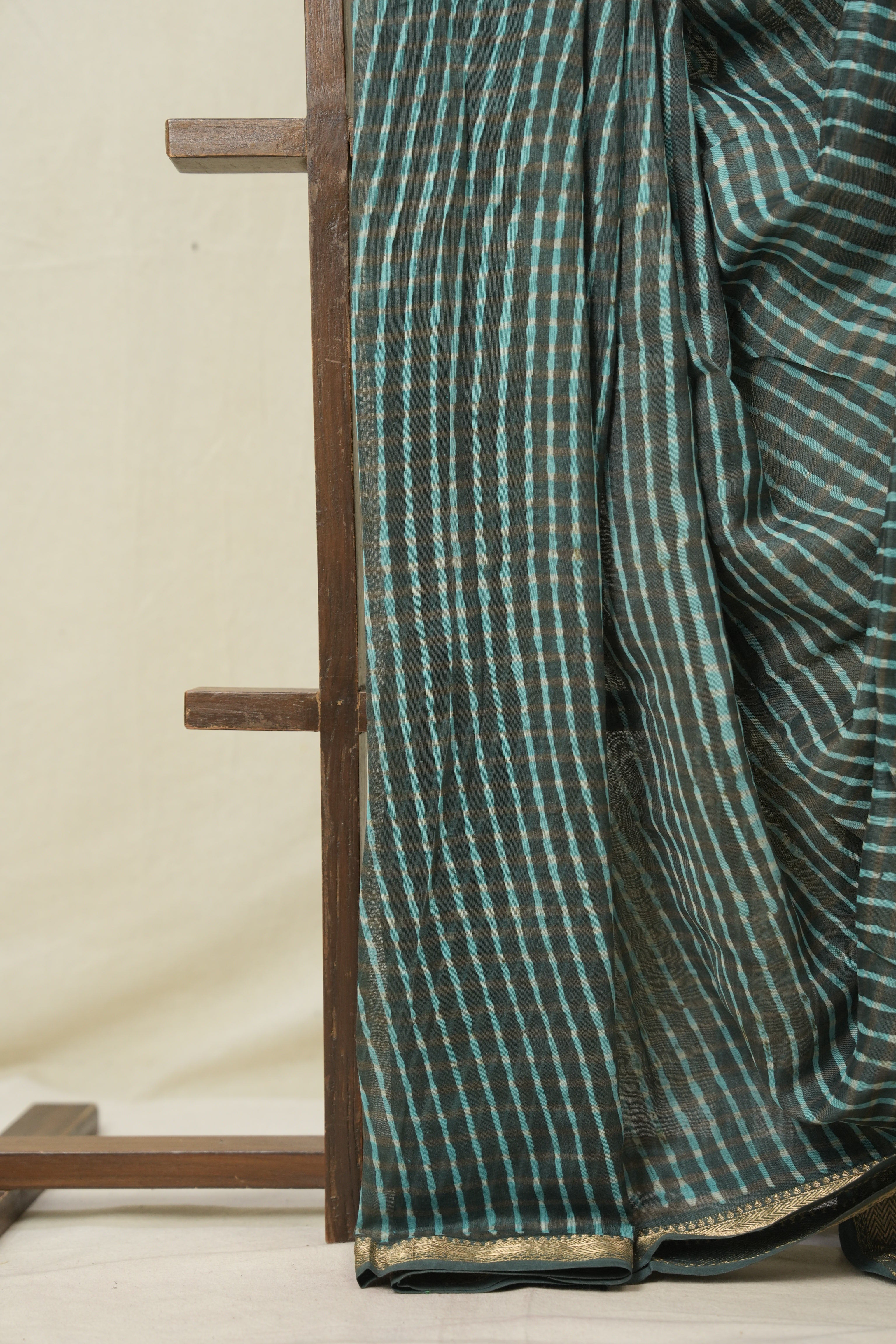 Aqua Teal HBP Cotton Silk Saree With Maheshwari Border - SRATCSS1606