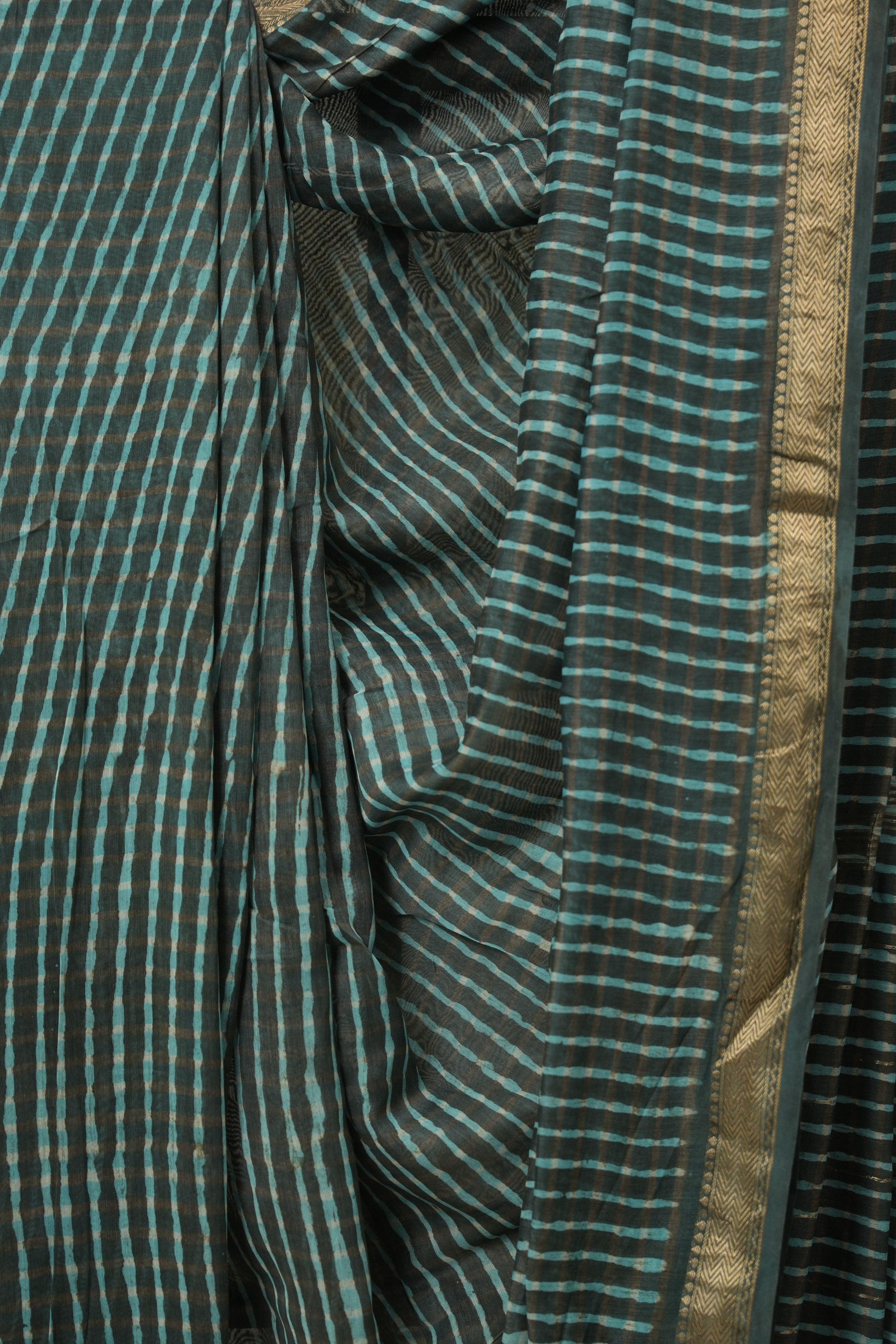 Aqua Teal HBP Cotton Silk Saree With Maheshwari Border - SRATCSS1606