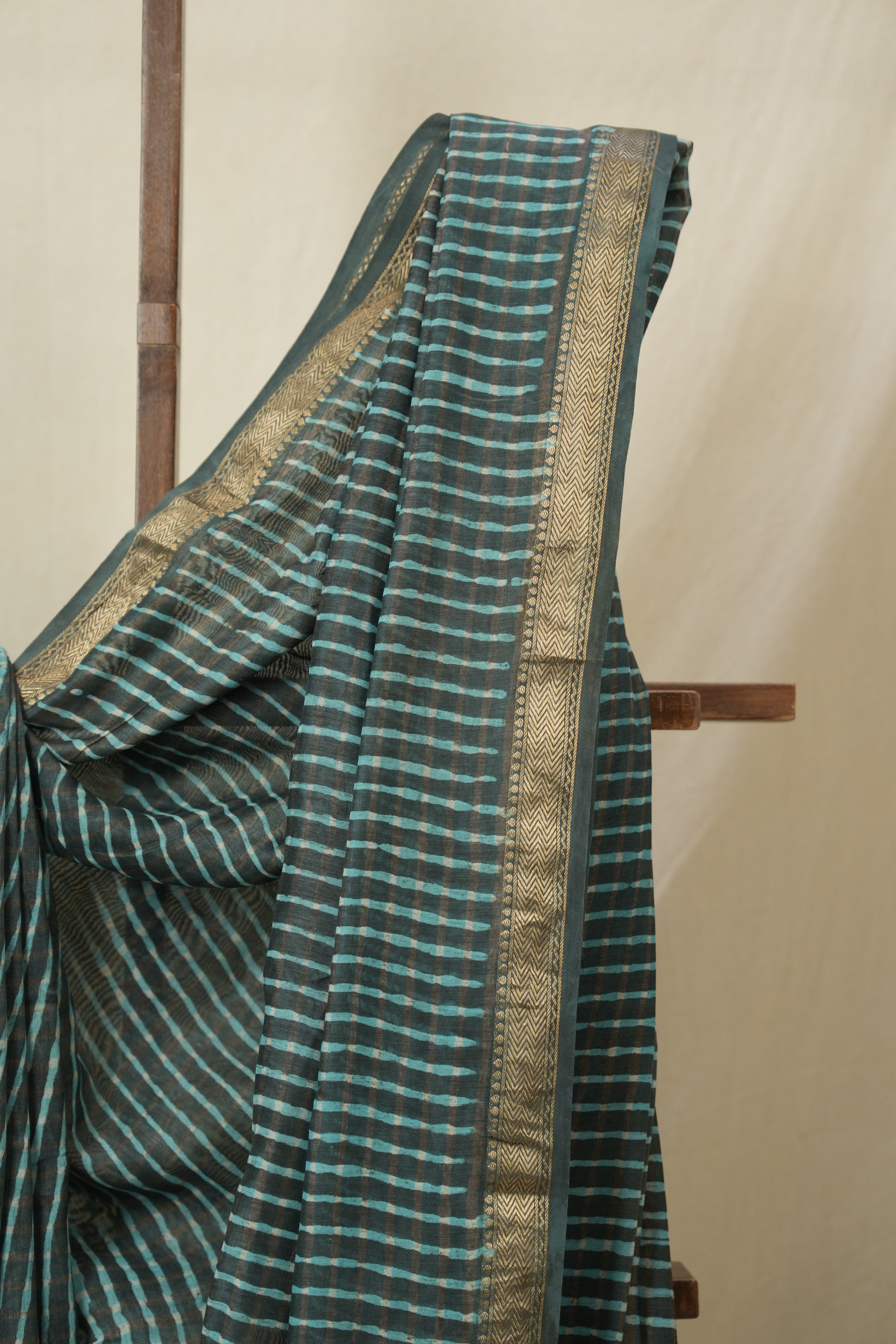 Aqua Teal HBP Cotton Silk Saree With Maheshwari Border - SRATCSS1606