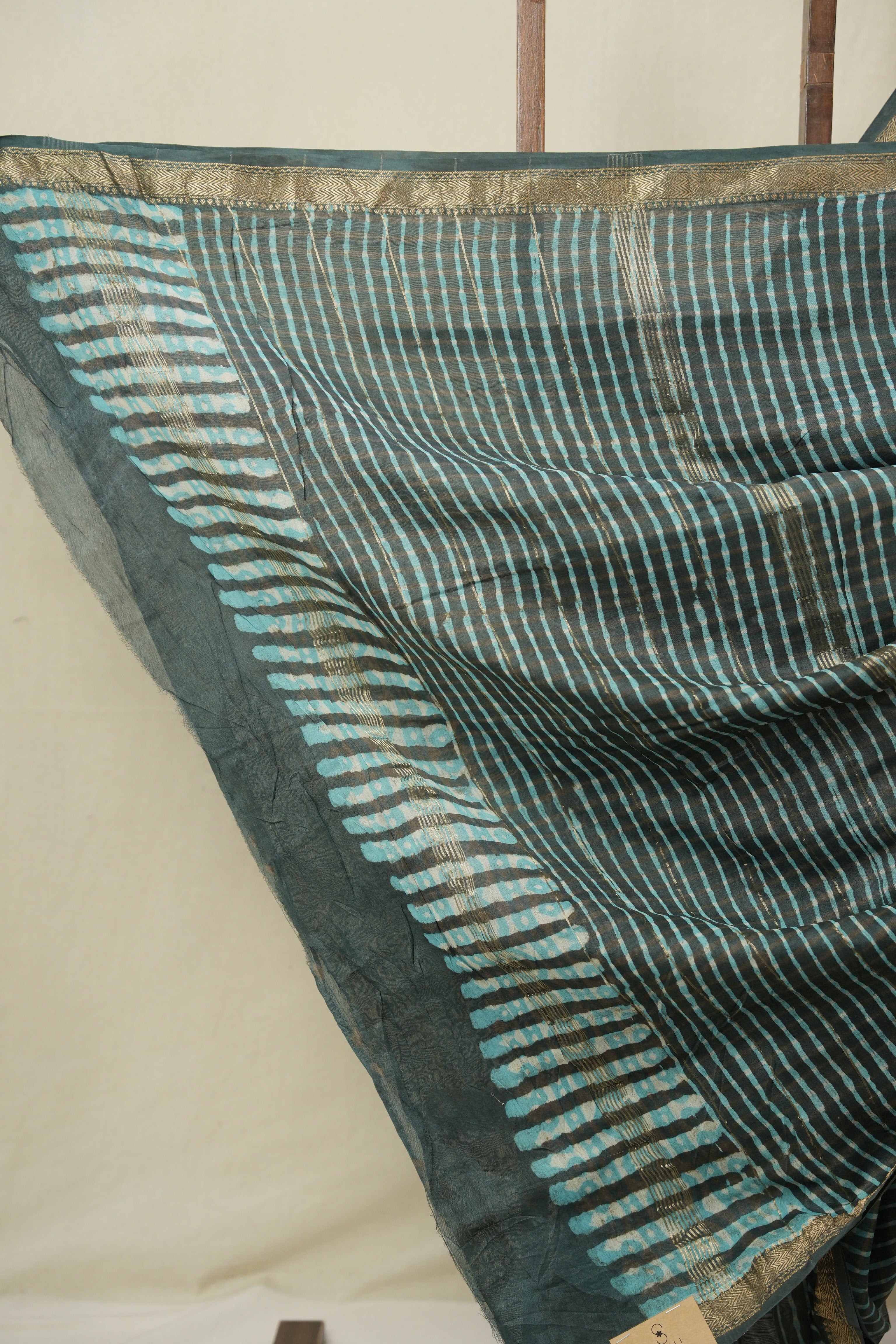 Aqua Teal HBP Cotton Silk Saree With Maheshwari Border - SRATCSS1606