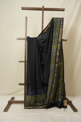 Black HBP Cotton Silk Saree With Maheshwari Border - SRBCSS1605