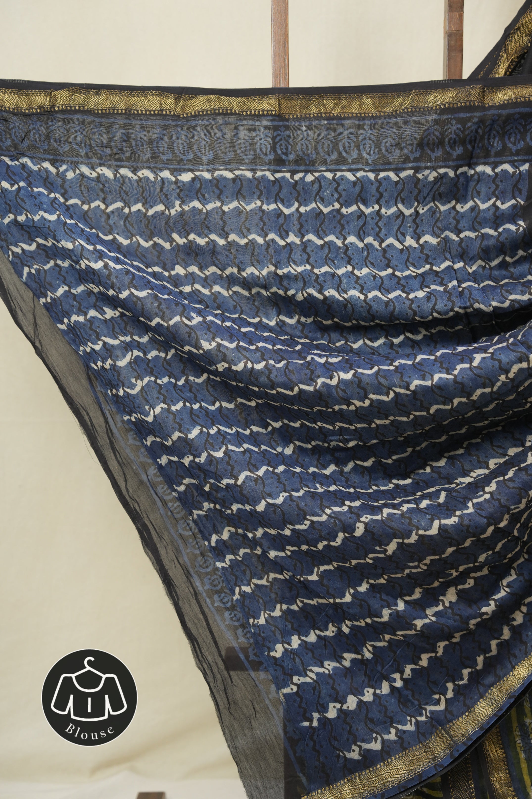 Black HBP Cotton Silk Saree With Maheshwari Border - SRBCSS1605
