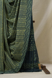 Olive Green Yellow HBP Cotton Saree - SROGYCS3106