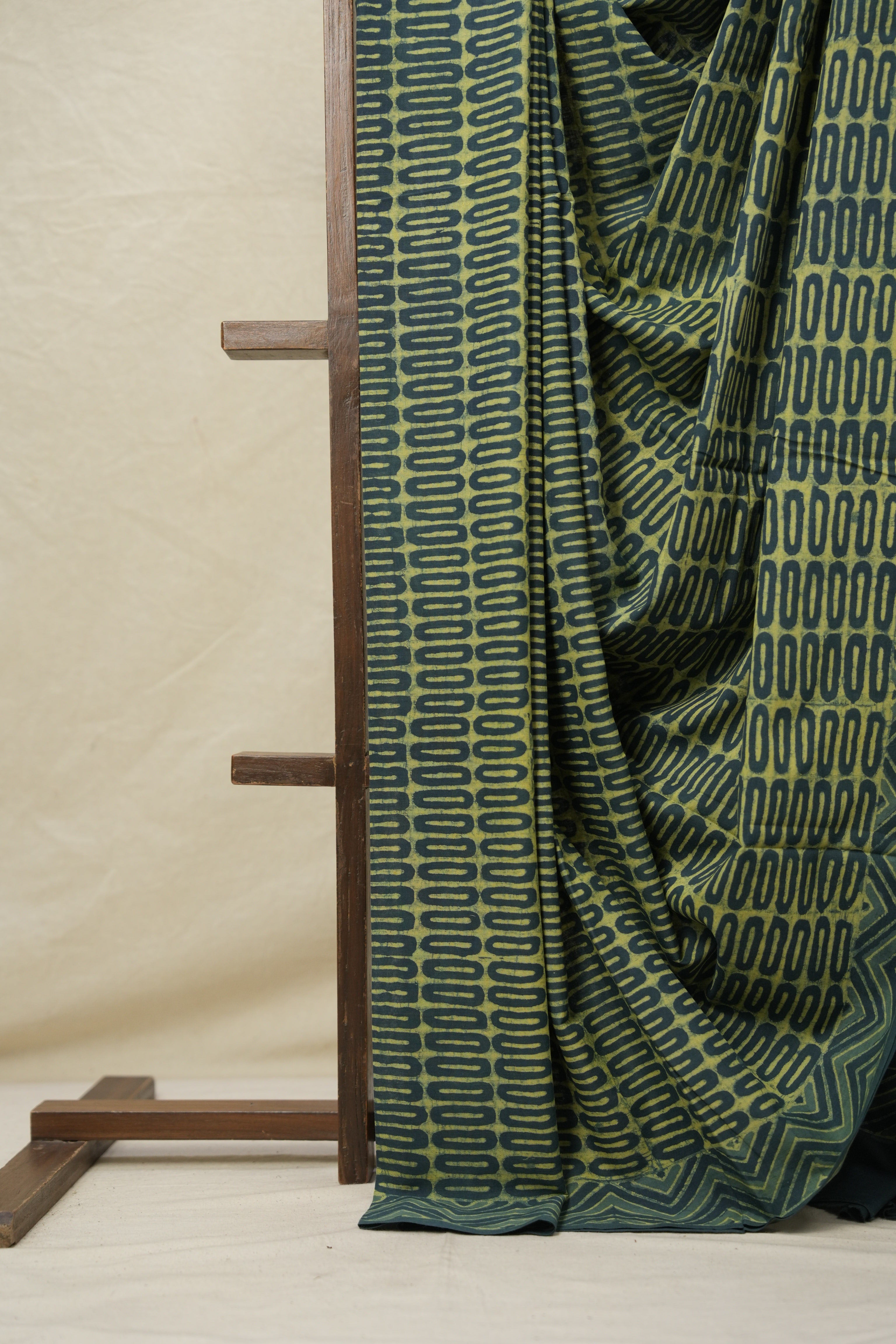 Olive Green Yellow HBP Cotton Saree - SROGYCS3106