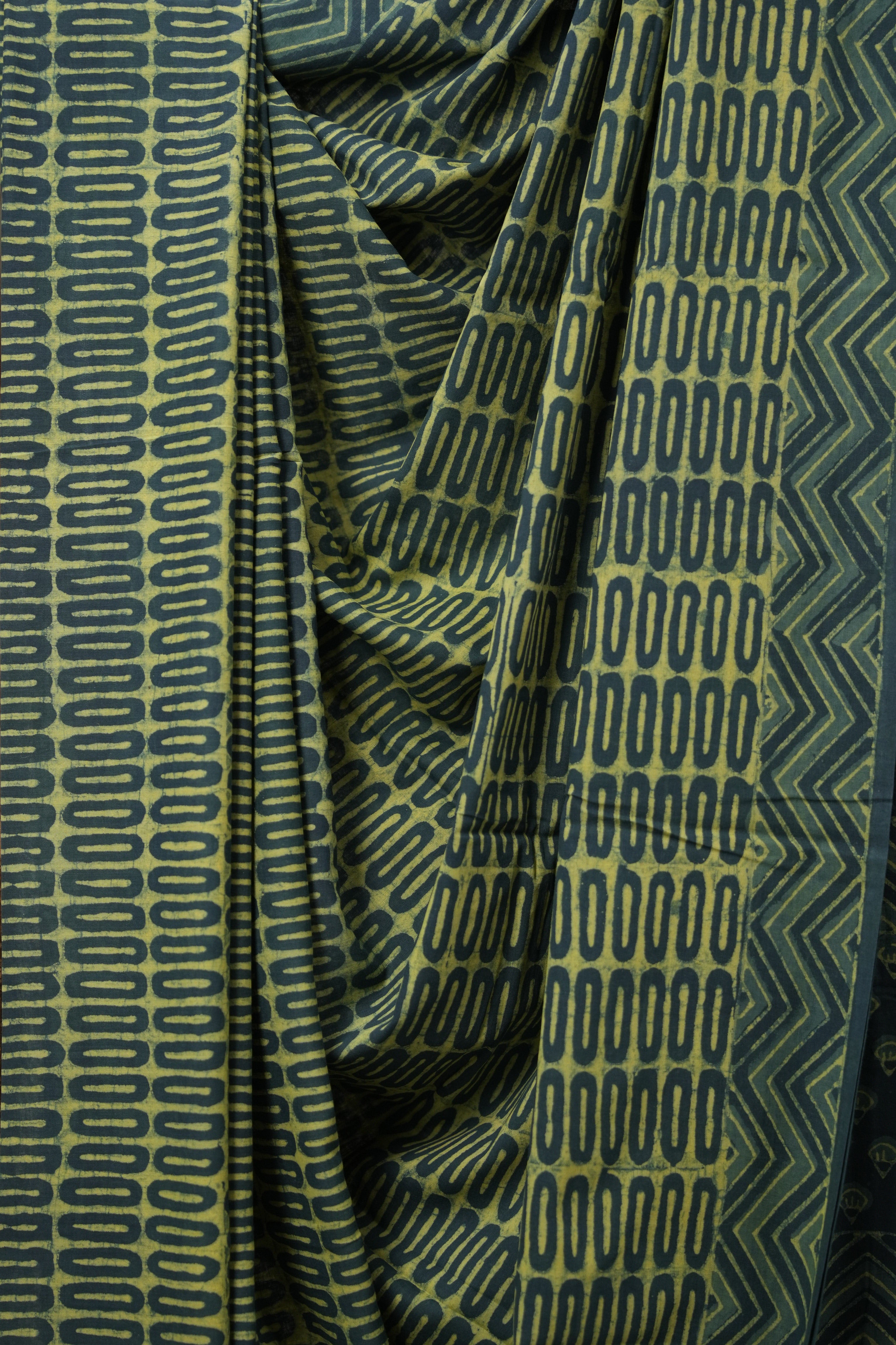 Olive Green Yellow HBP Cotton Saree - SROGYCS3106