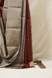 Maroon-Umber Chanderi Tissue Silk Saree-SRMUCTSS116