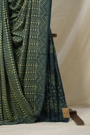 Olive Green Yellow HBP Cotton Saree - SROGYCS3107