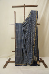 Dark Blue HBP Cotton Silk Saree With Maheshwari Border - SRDBCSS1575