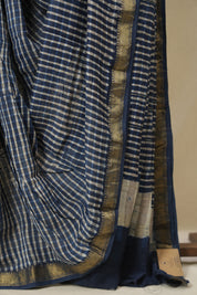 Dark Blue HBP Cotton Silk Saree With Maheshwari Border - SRDBCSS1575