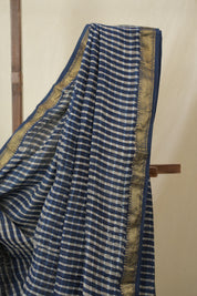 Dark Blue HBP Cotton Silk Saree With Maheshwari Border - SRDBCSS1575