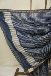 Dark Blue HBP Cotton Silk Saree With Maheshwari Border - SRDBCSS1575