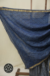 Dark Blue HBP Cotton Silk Saree With Maheshwari Border - SRDBCSS1575