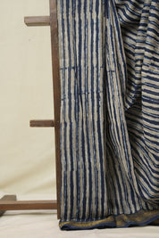Indigo Beige HBP Cotton Silk Saree With Maheshwari Border - SRIBCSS1572