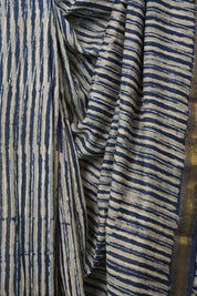 Indigo Beige HBP Cotton Silk Saree With Maheshwari Border - SRIBCSS1572