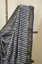 Indigo Beige HBP Cotton Silk Saree With Maheshwari Border - SRIBCSS1572