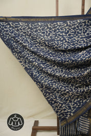 Indigo Beige HBP Cotton Silk Saree With Maheshwari Border - SRIBCSS1572