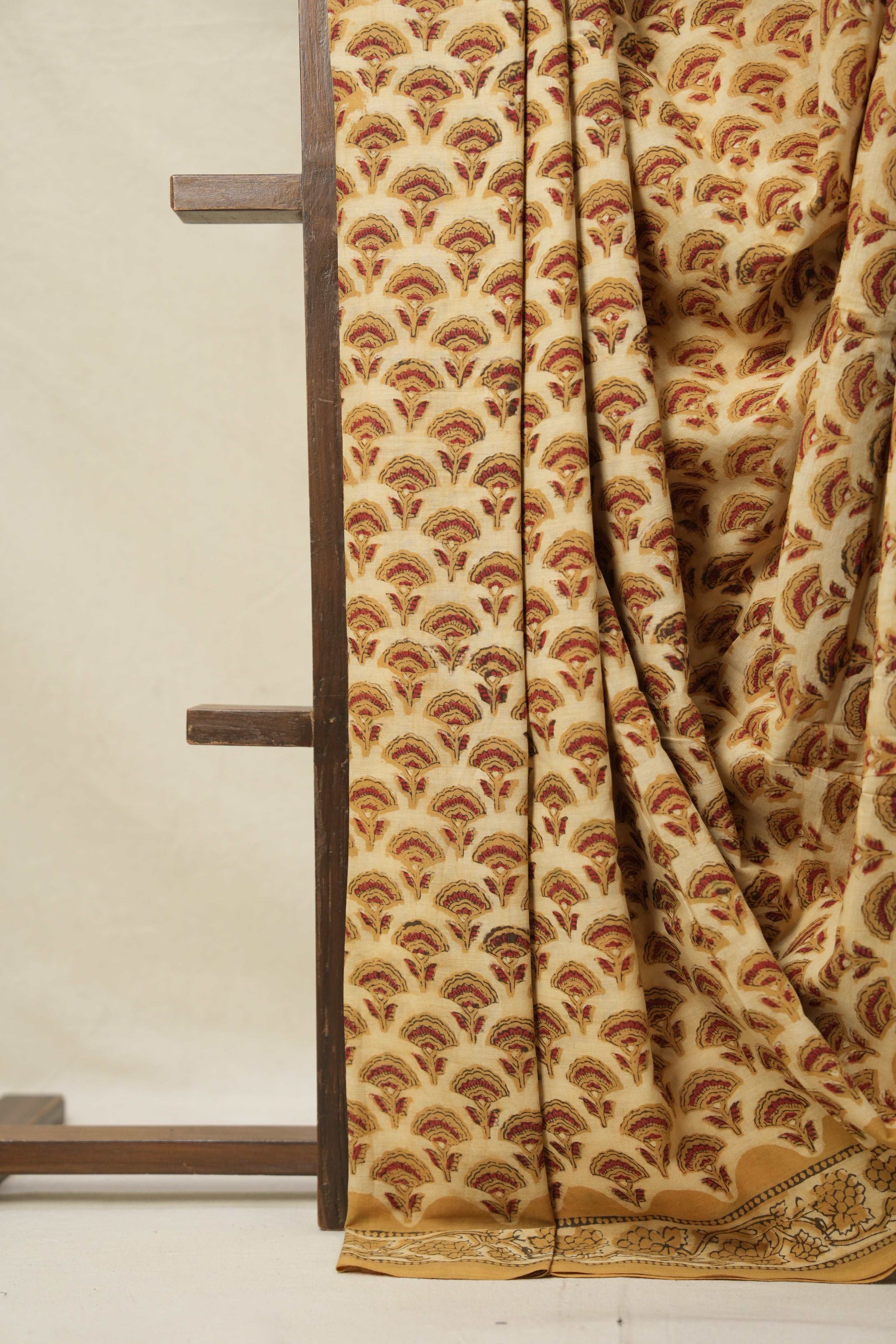 Cream- Musturd HBP Cotton Saree - SRCMCS3213