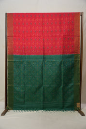 Green Red Raw Silk Ikat Saree - SRGRRSIS862