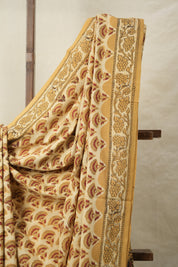 Cream- Musturd HBP Cotton Saree - SRCMCS3213