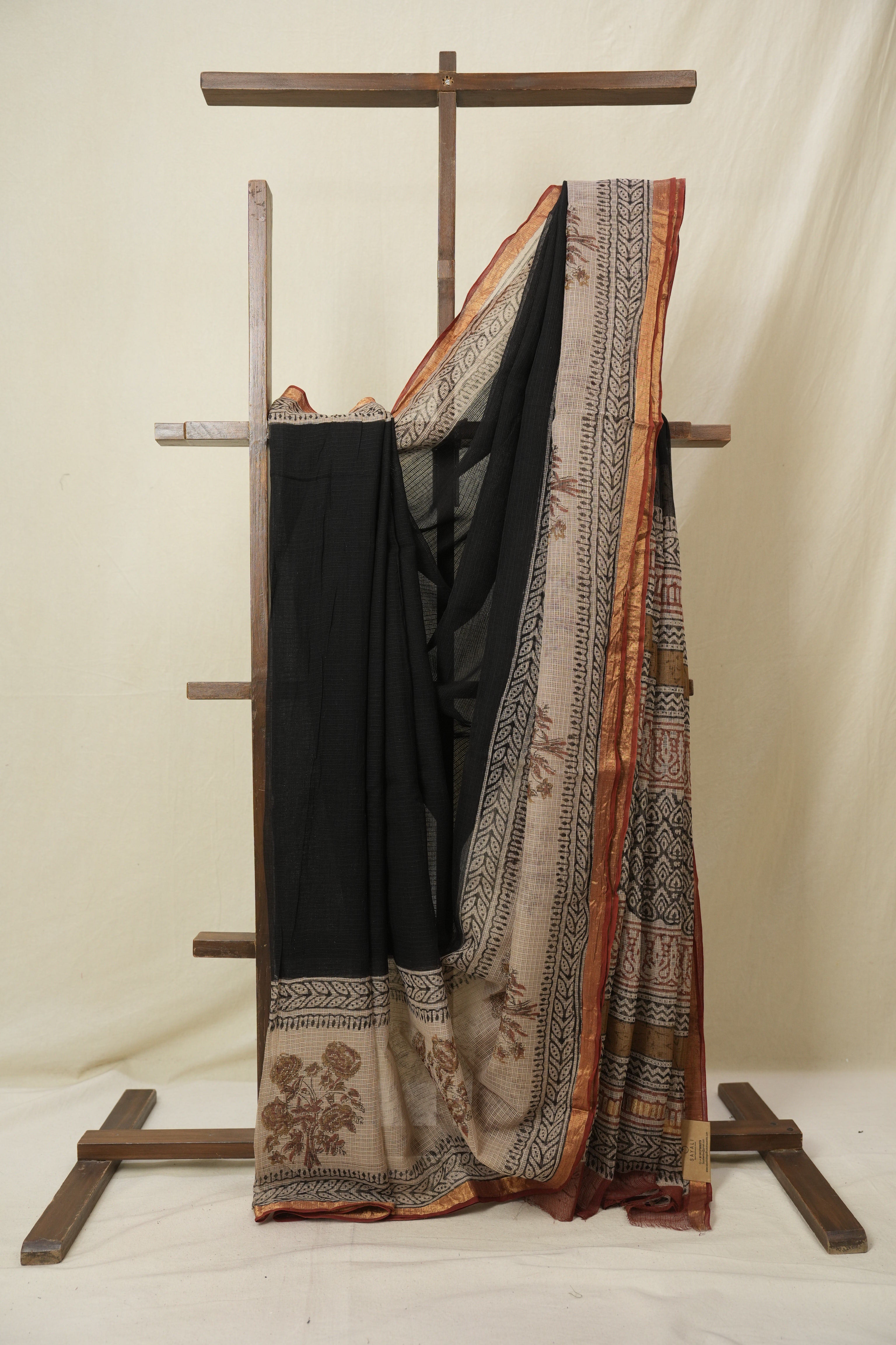 Black HBP Kota Doria Saree - SRBKDS257