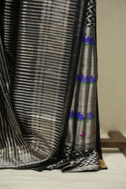Black Cotton Silk Paithani Saree - SRBCSPS05