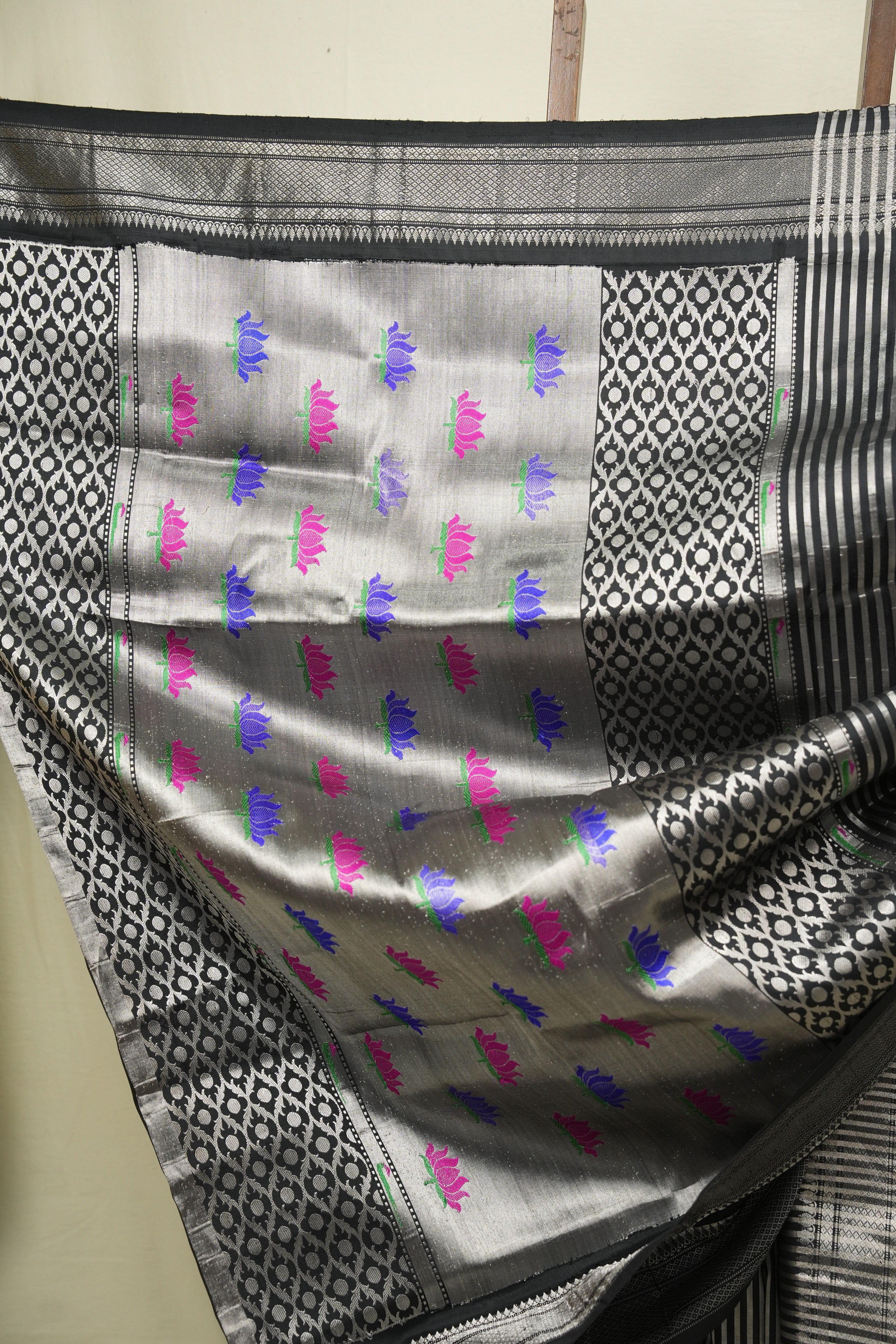 Black Cotton Silk Paithani Saree - SRBCSPS05
