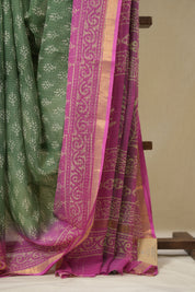Green HBP Kota Doria Saree - SRGKDS263
