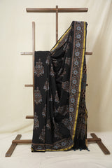 Black HBP Cotton Ajrakh Saree - SRBCAS11