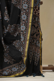 Black HBP Cotton Ajrakh Saree - SRBCAS11