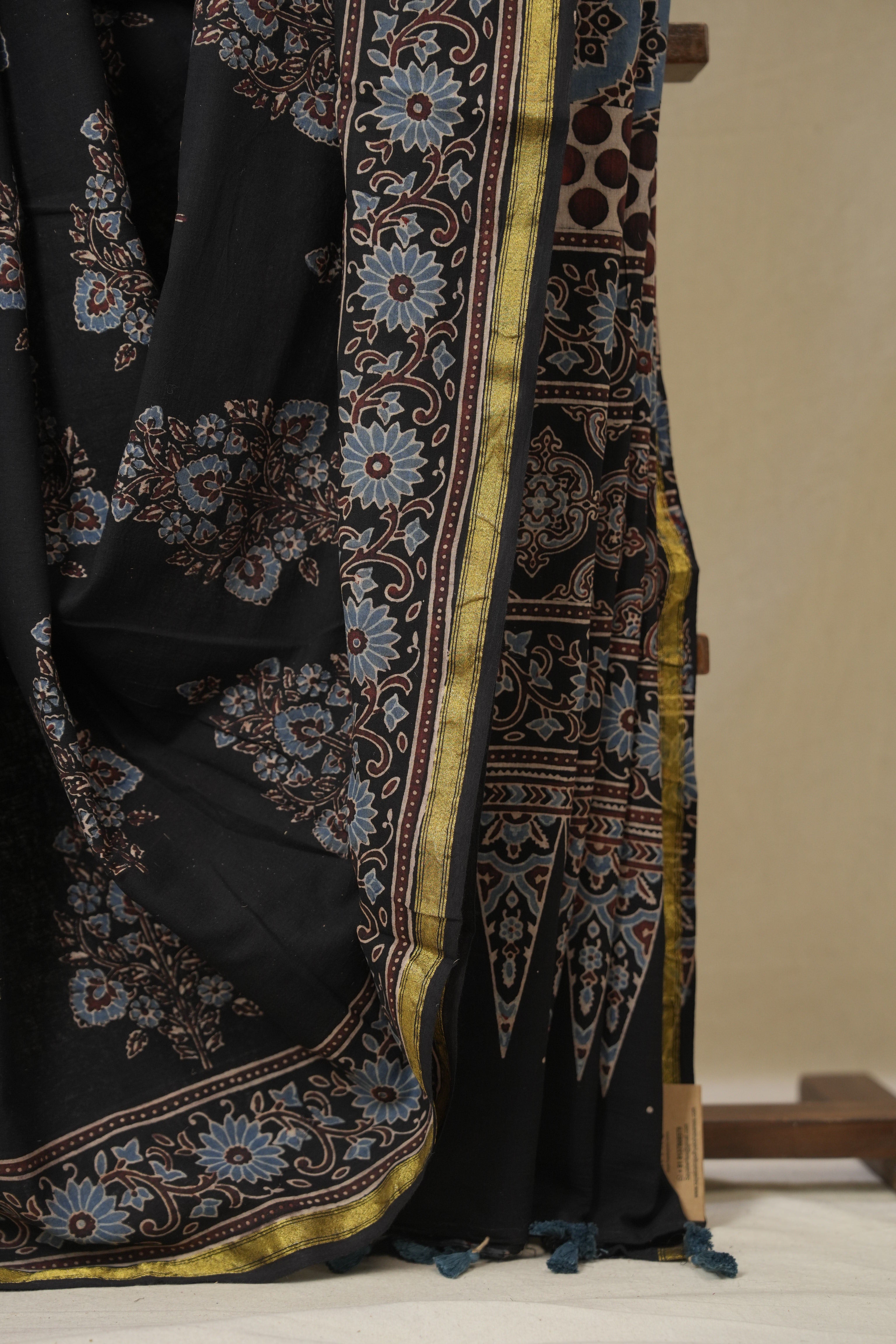 Black HBP Cotton Ajrakh Saree - SRBCAS11