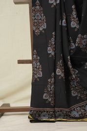 Black HBP Cotton Ajrakh Saree - SRBCAS11
