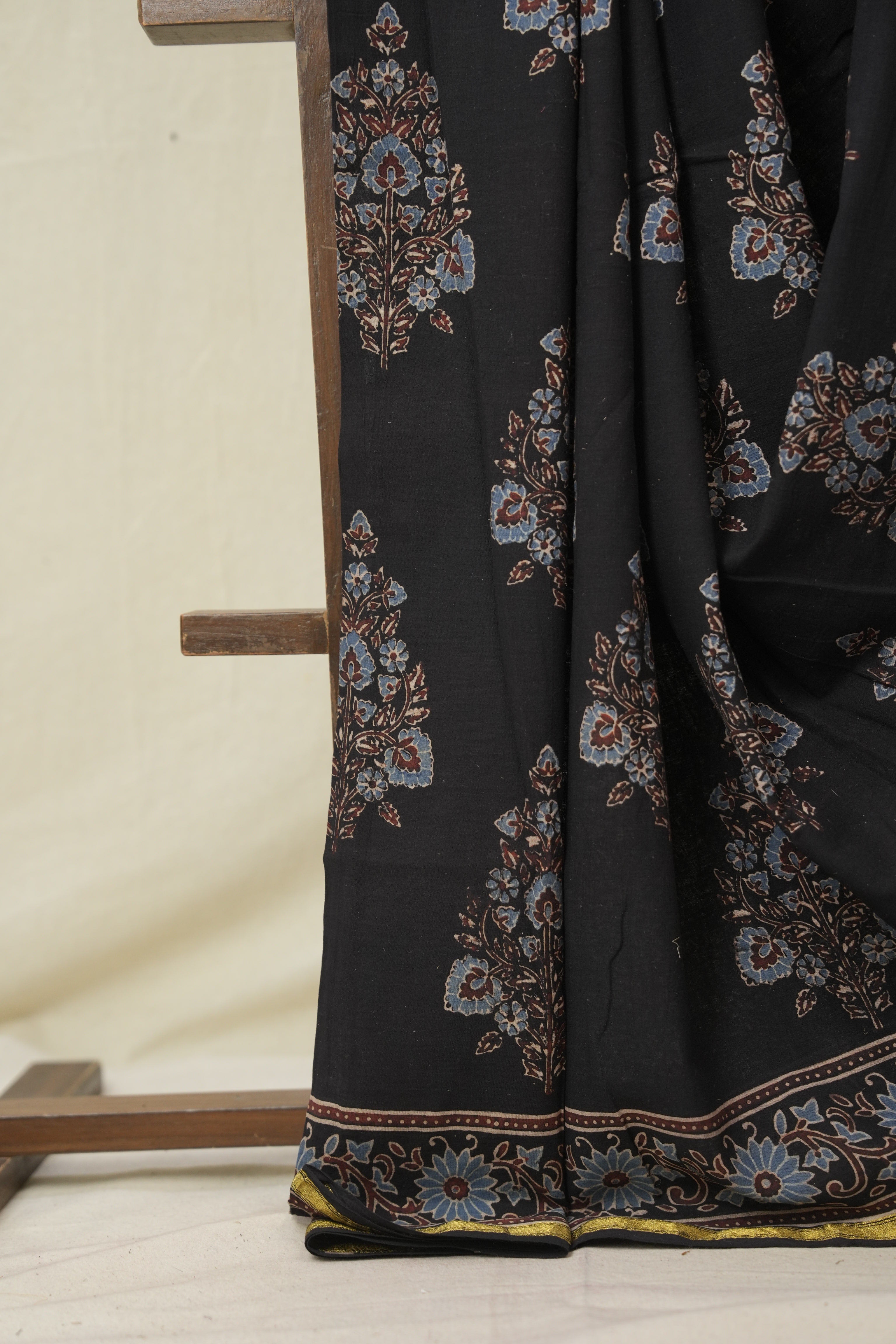 Black HBP Cotton Ajrakh Saree - SRBCAS11