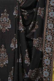 Black HBP Cotton Ajrakh Saree - SRBCAS11