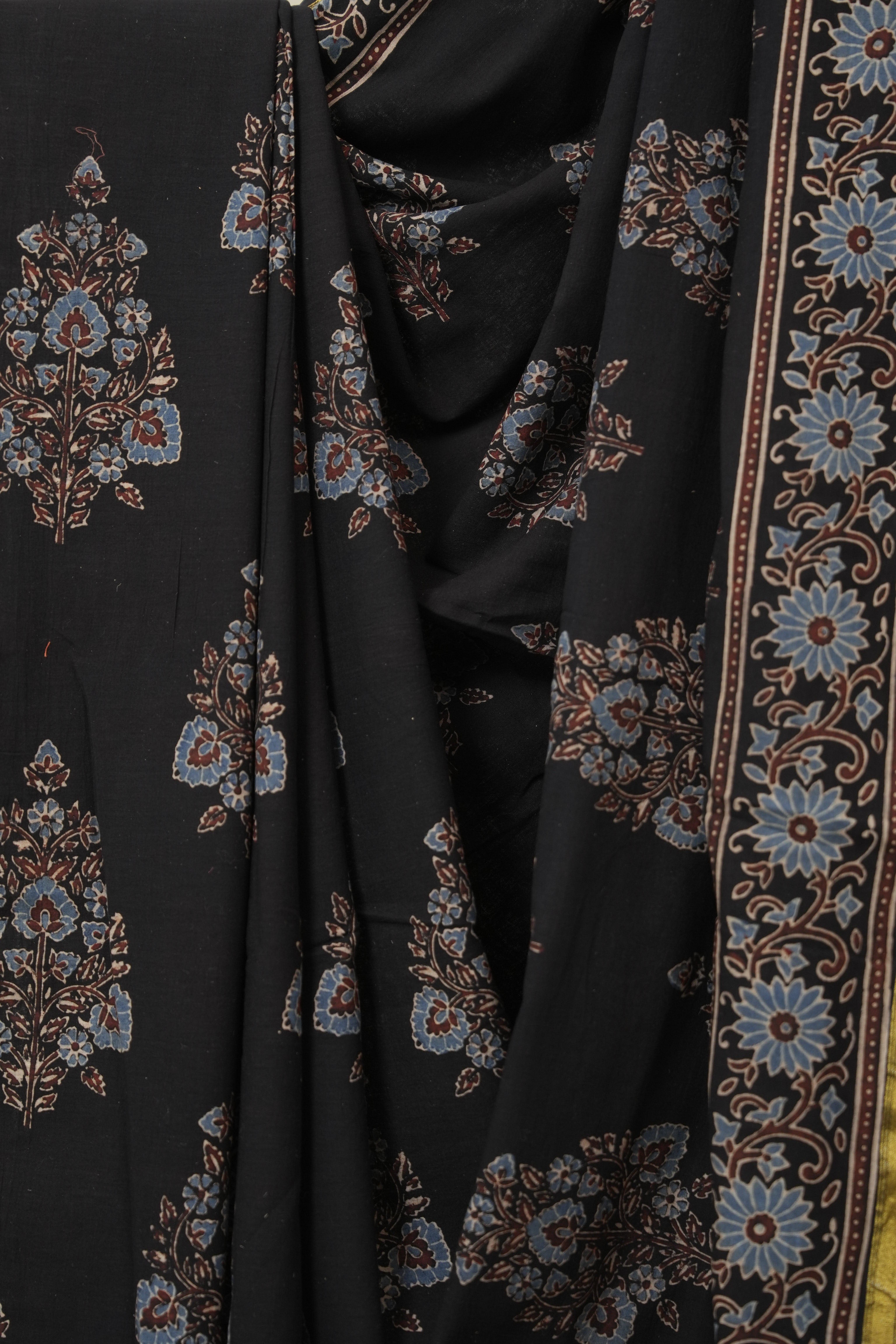 Black HBP Cotton Ajrakh Saree - SRBCAS11