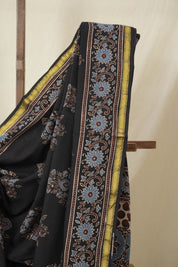 Black HBP Cotton Ajrakh Saree - SRBCAS11