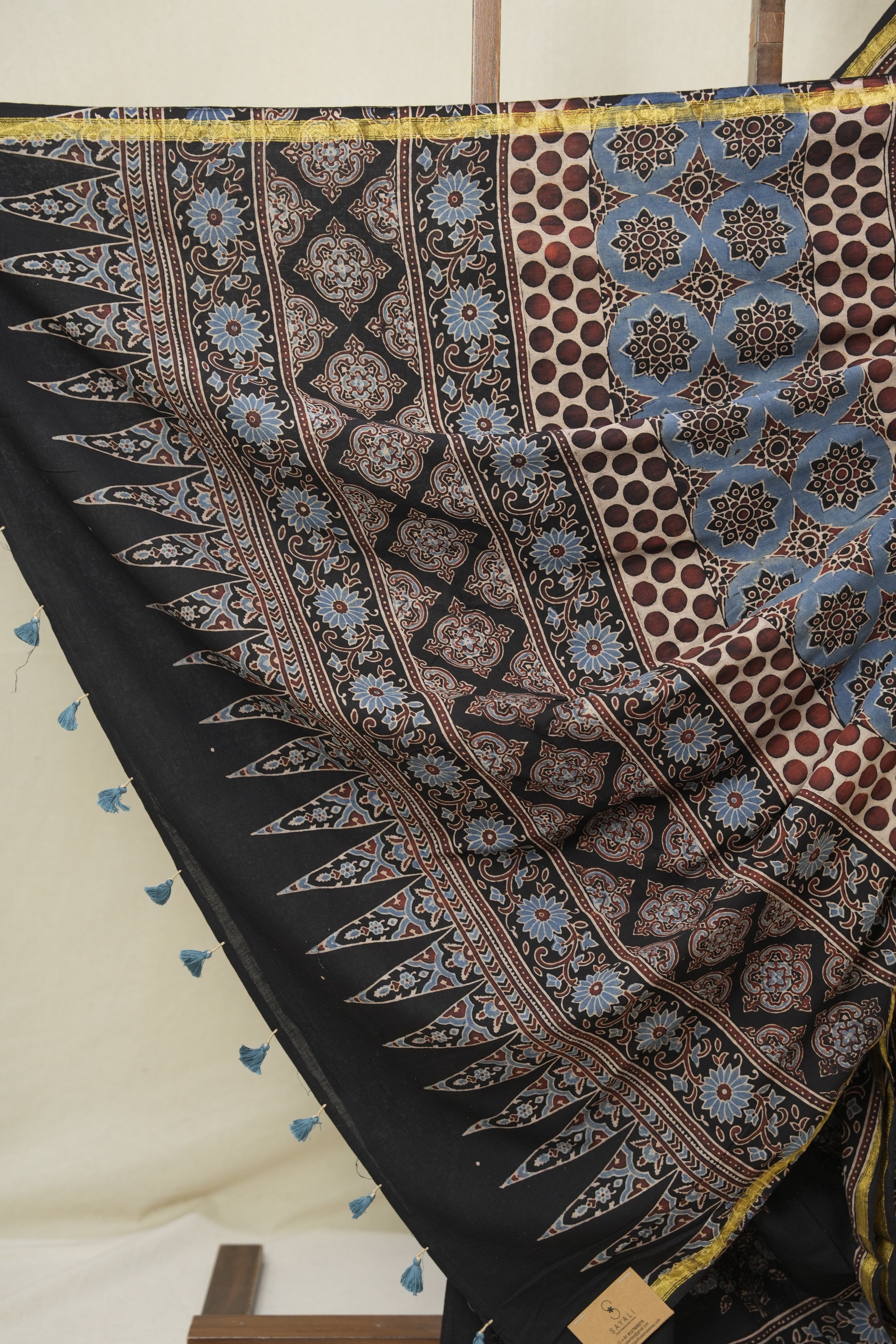 Black HBP Cotton Ajrakh Saree - SRBCAS11