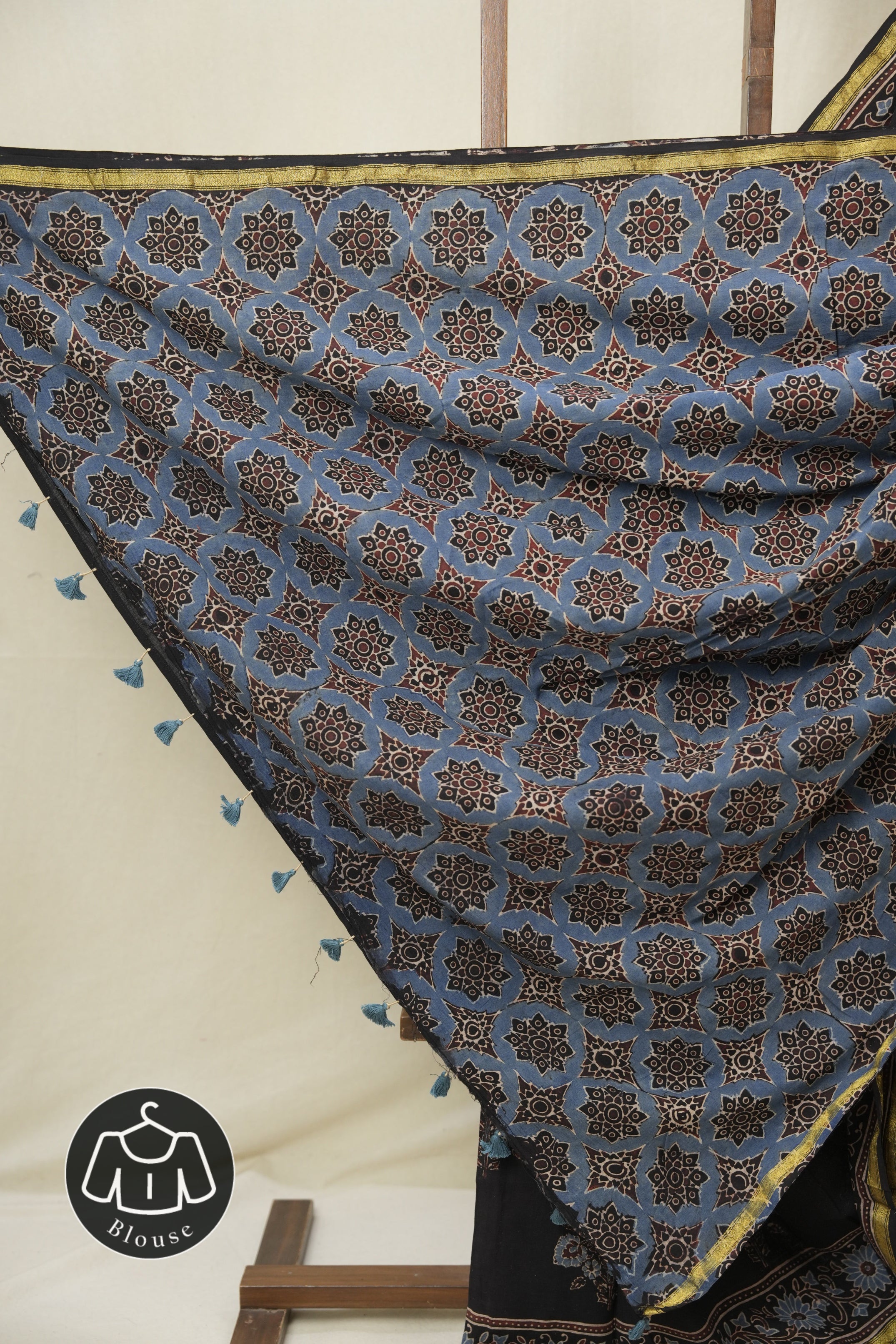 Black HBP Cotton Ajrakh Saree - SRBCAS11