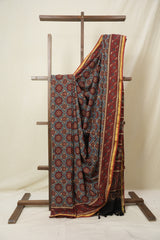 Light Blue HBP Cotton Ajrakh Saree - SRLBCAS10