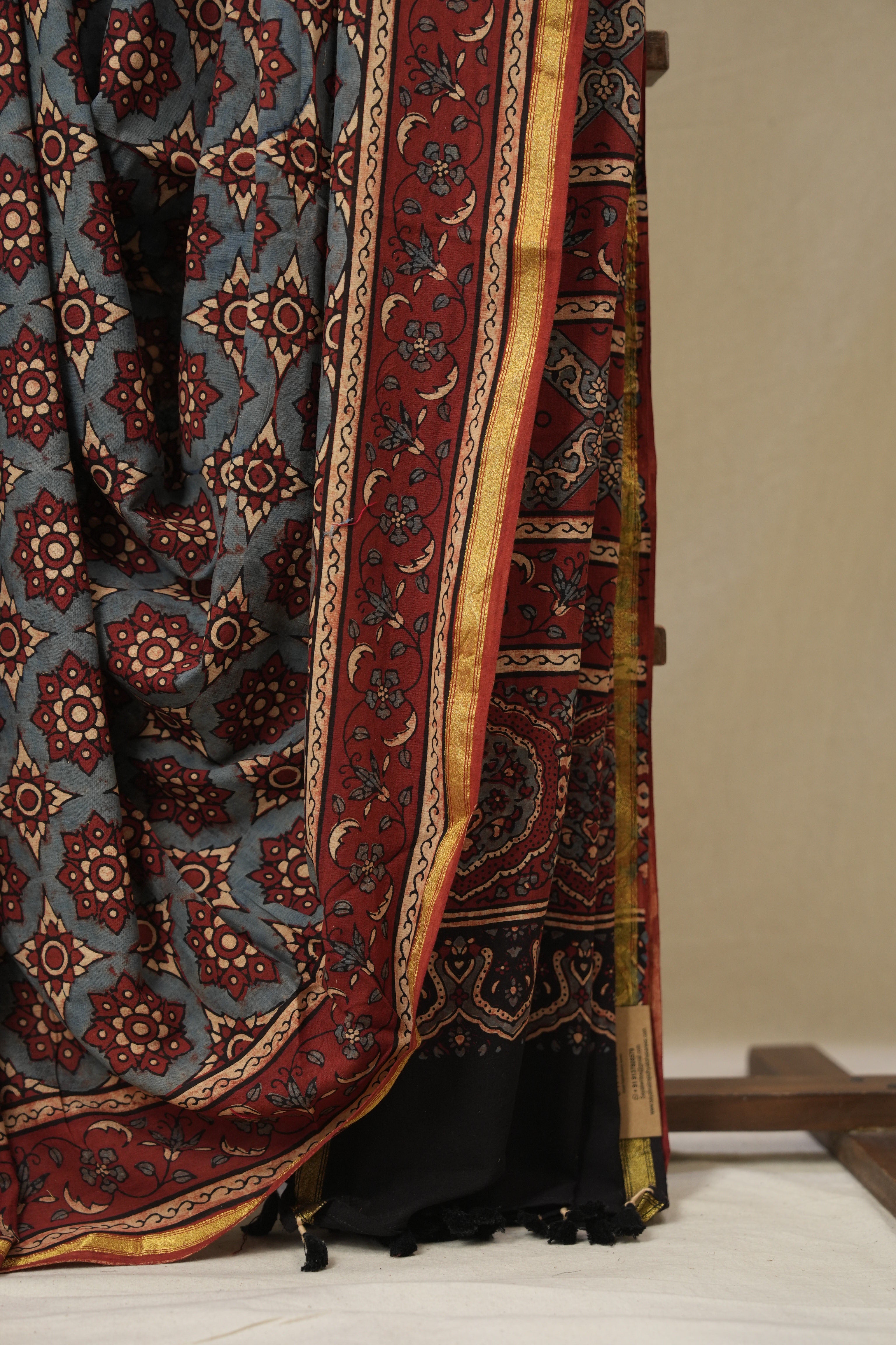 Light Blue HBP Cotton Ajrakh Saree - SRLBCAS10