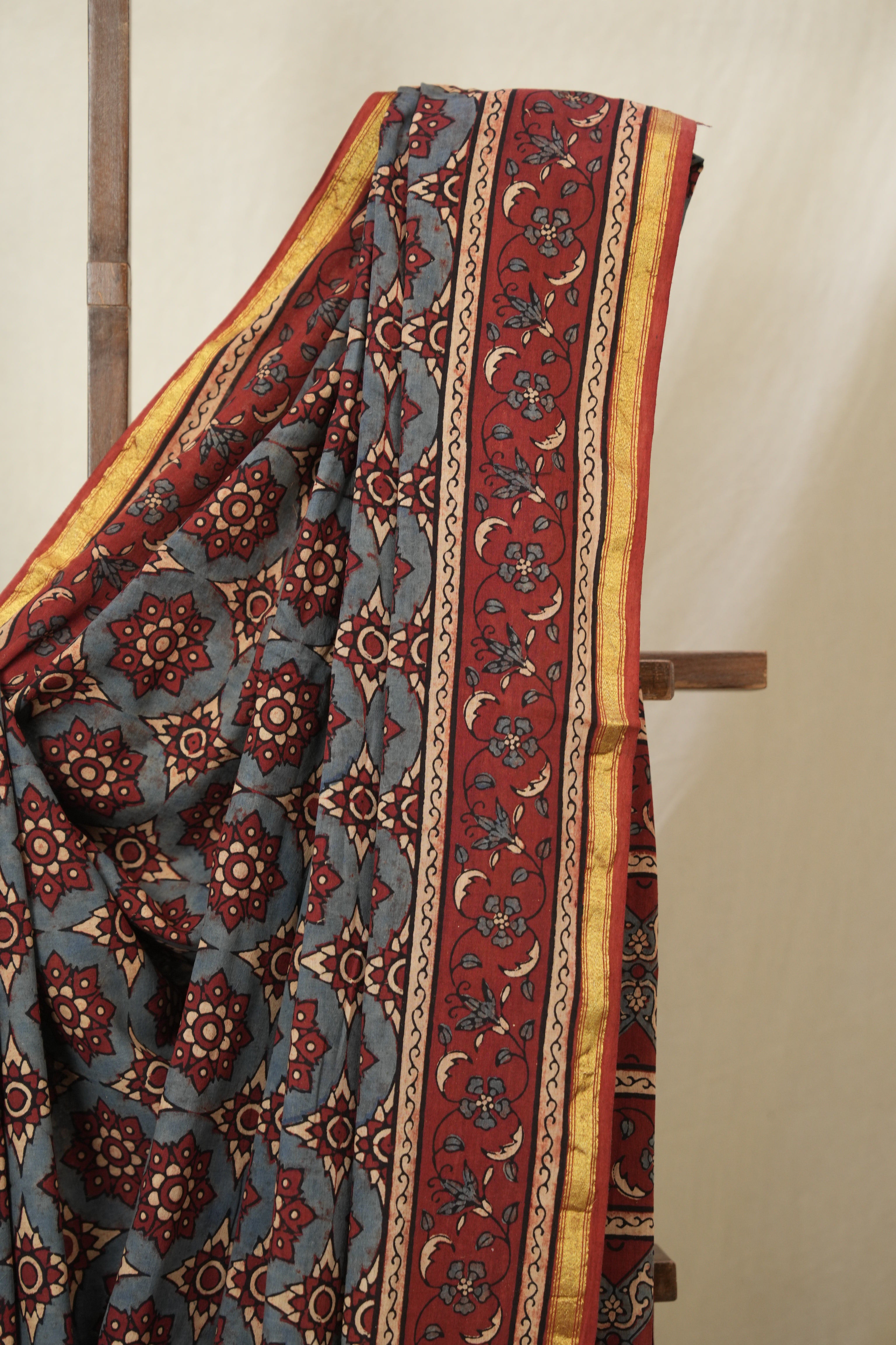 Light Blue HBP Cotton Ajrakh Saree - SRLBCAS10