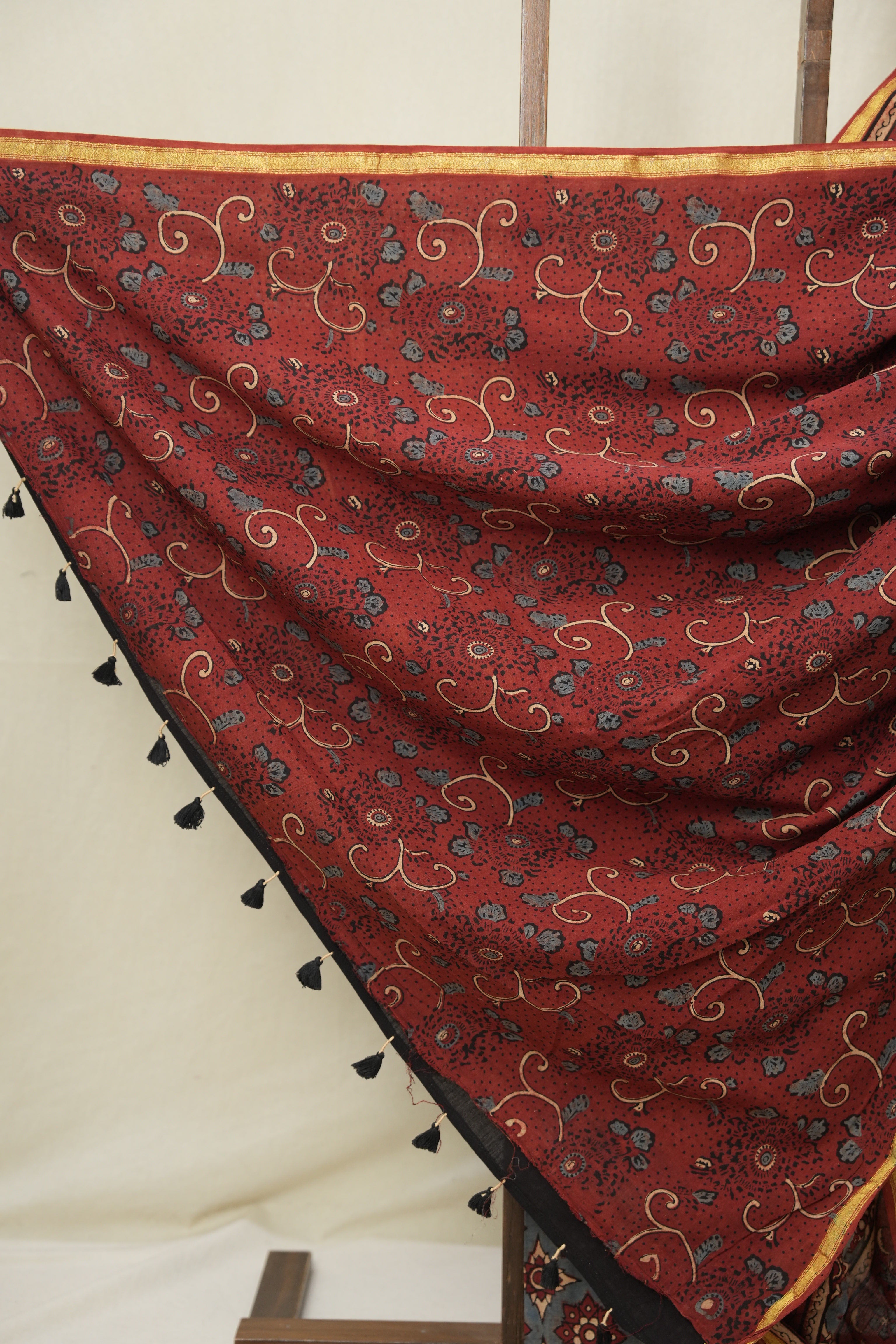 Light Blue HBP Cotton Ajrakh Saree - SRLBCAS10